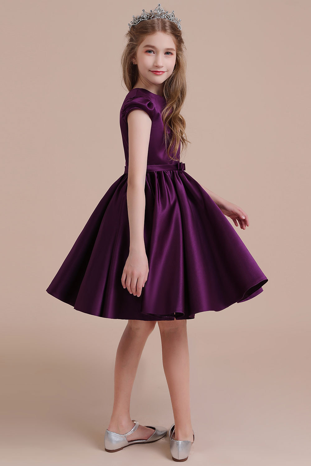 BMbridal A-Line Graceful Cap Sleeve Satin Flower Girl Dress Online-BMbridal