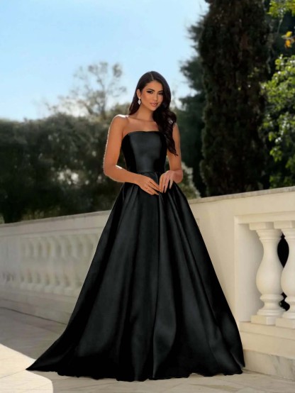 Chic Strapless Sleeveless Long A Line Prom Dress With Pleated