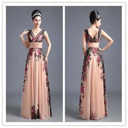 BMbridal A-Line Chiffon Printed Ruffles Evening Dress