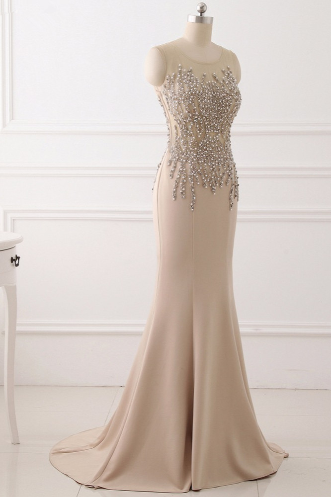 BMbridal Elegant Jewel Sleeveless Mermaid Prom Dresses with Pearls Online