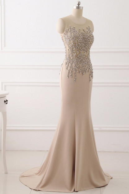 BMbridal Elegant Jewel Sleeveless Mermaid Prom Dresses with Pearls Online
