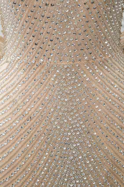 BMbridal Sparkly Crystals High-Neck Prom Dresses with Front Slit Online