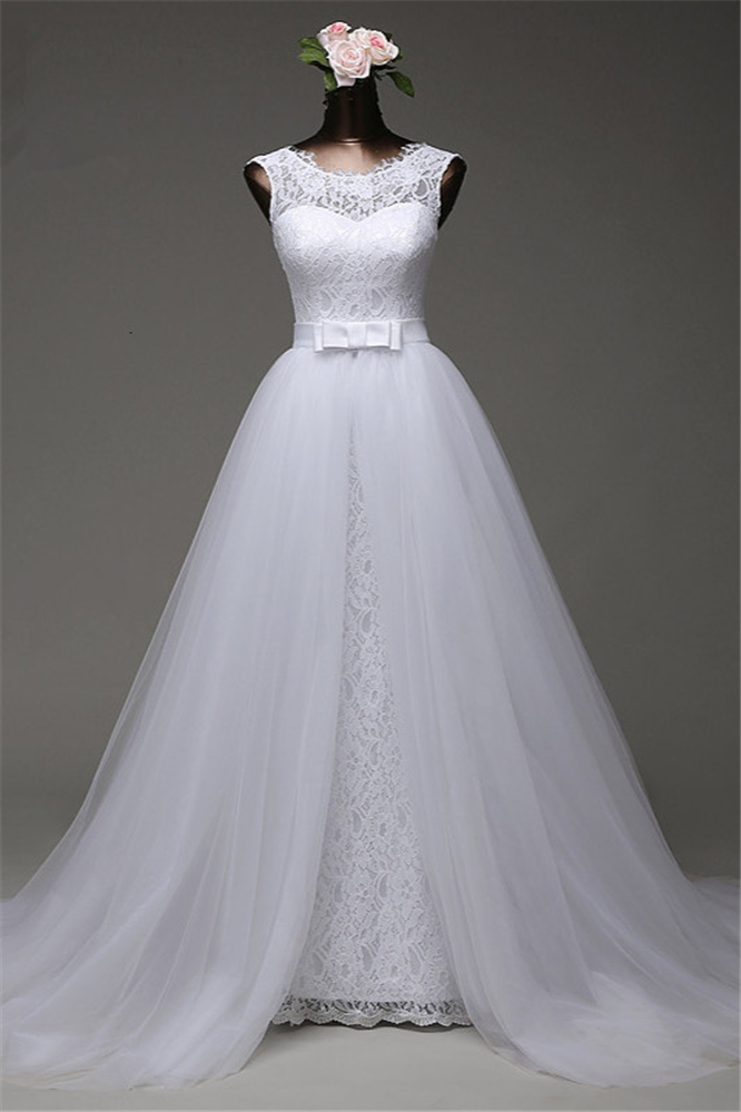 BMbridal Chic Tulle Lace Jewel Mermaid Wedding Dresses with Overskirt Online