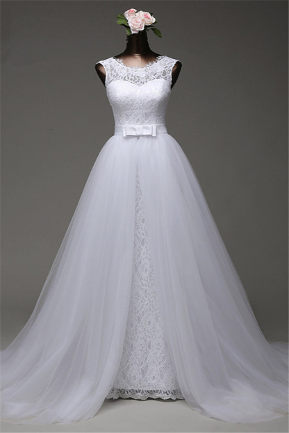 BMbridal Chic Tulle Lace Jewel Mermaid Wedding Dresses with Overskirt Online