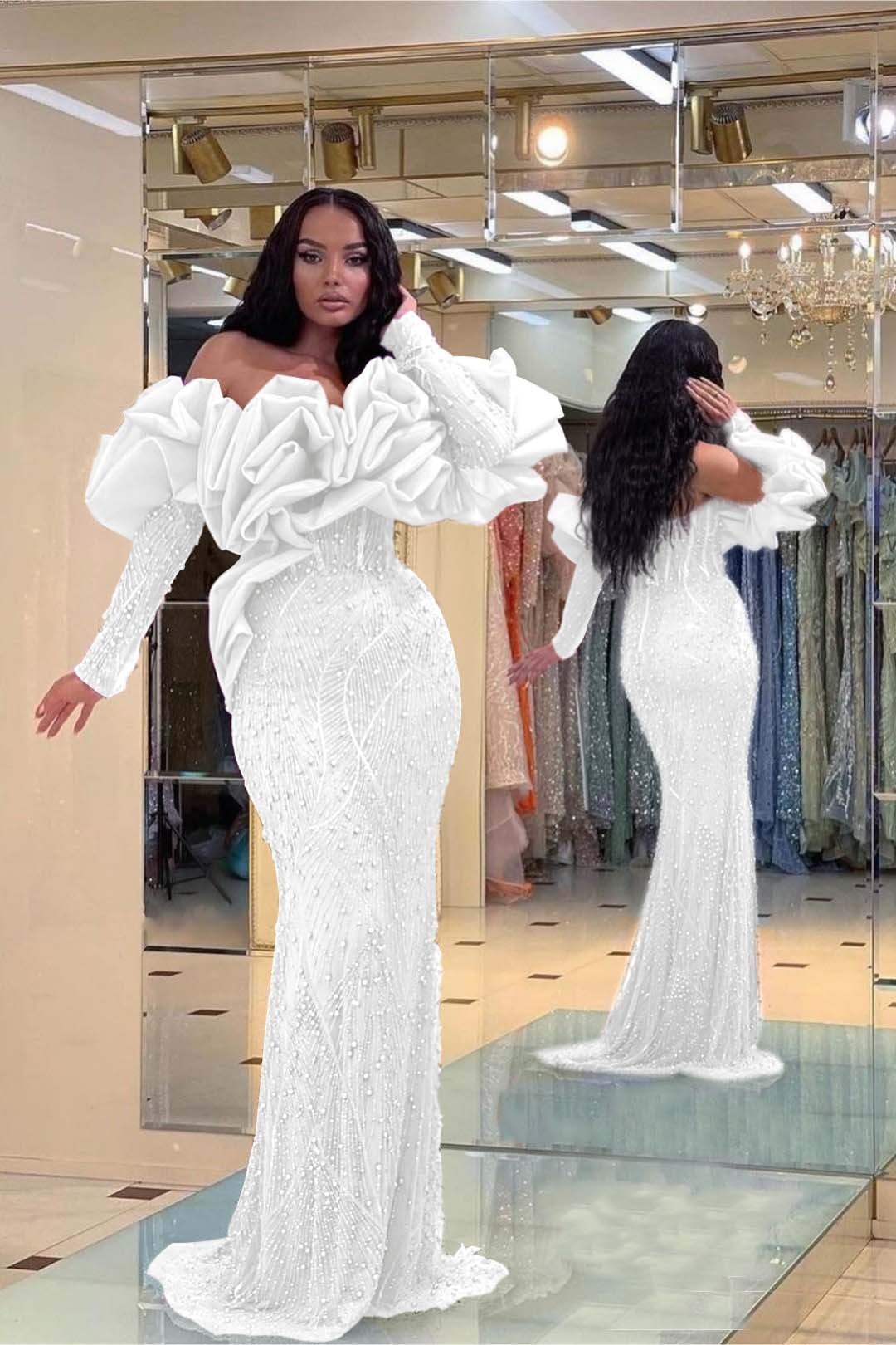 Prom Dress Purple Bubble Sleeves Long Strapless Sequins Beading