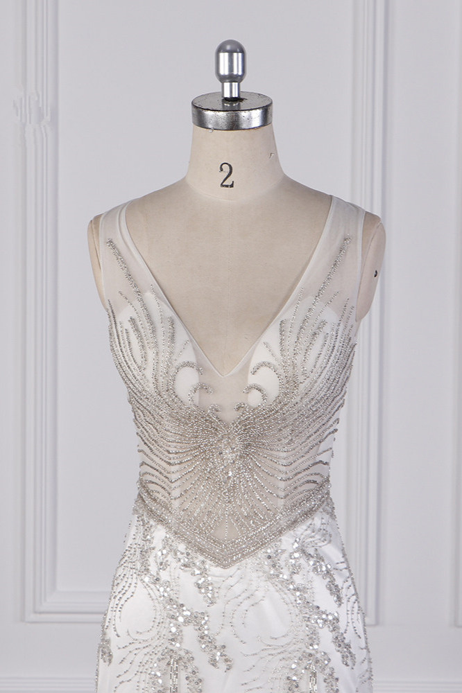 BMbridal Gorgeous Mermaid V-Neck Tulle Wedding Dress Sequined Bedaings Sleeveless Bridal Gowns On Sale-BMbridal