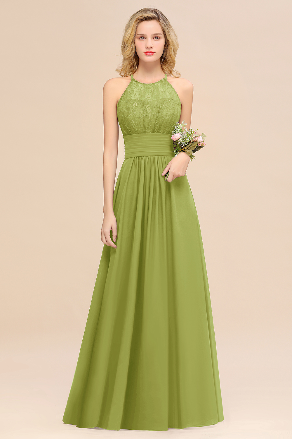 BMbridal Elegant Halter Ruffles Sleeveless Grape Lace Bridesmaid Dresses Affordable-BMbridal