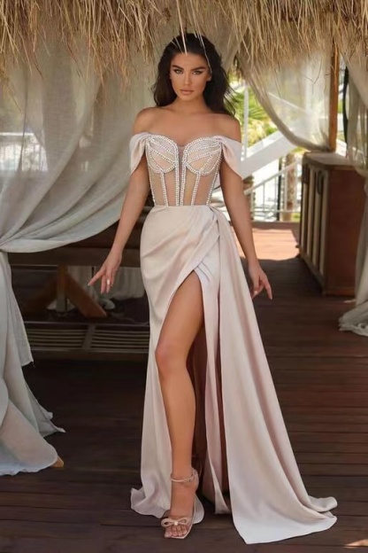 Bmbridal A-Line Off The Shoulder Prom Dress With Beadings