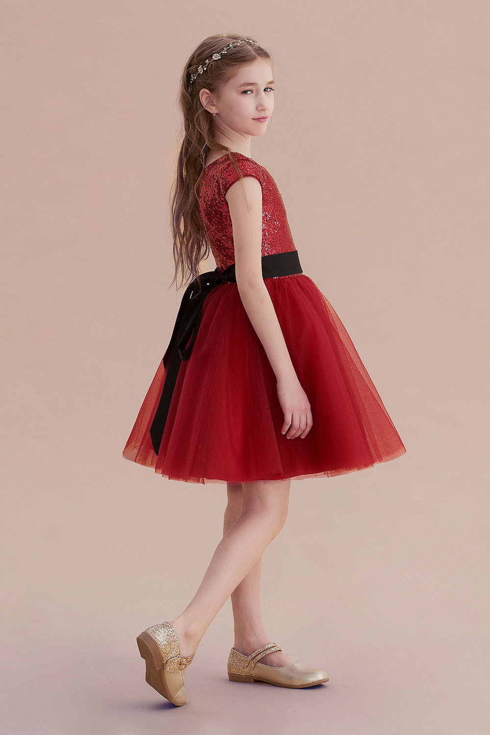 BMbridal A-Line Cap Sleeve Sequins Tulle Flower Girl Dress On Sale-BMbridal