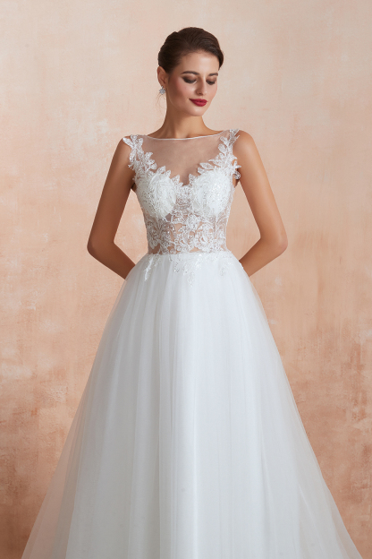 BMbridal Exquisite Sequins White Tulle Affordable Wedding Dresses with Appliques
