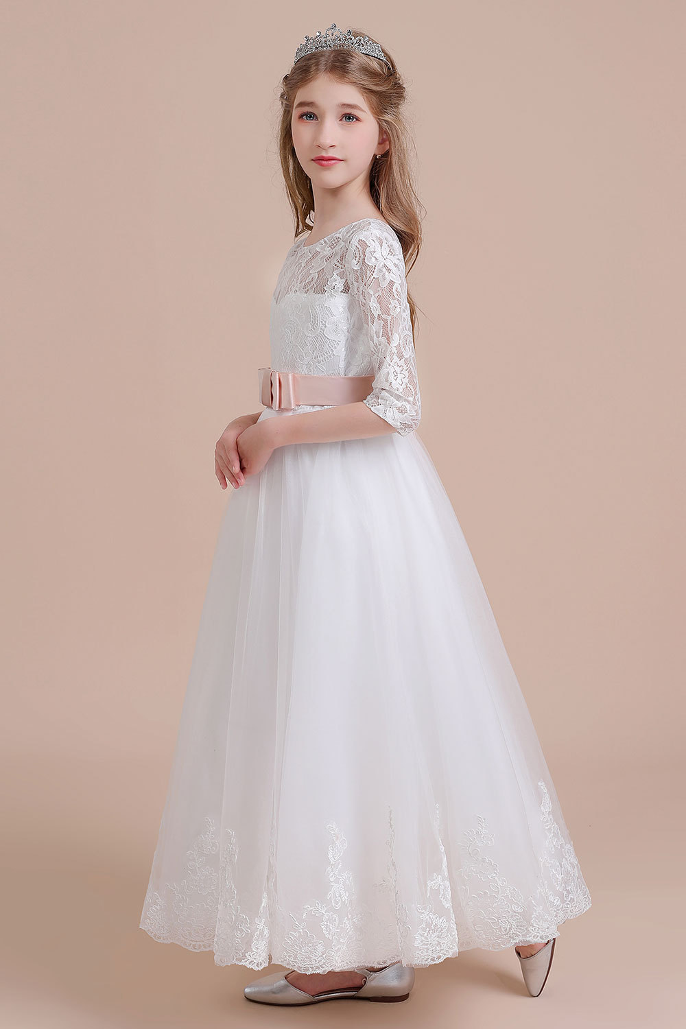 BMbridal A-Line Illusion Lace Tulle Ankle Length Flower Girl Dress On Sale-BMbridal