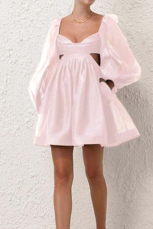 Black Long Sleeves Backless A Line Short Prom Dress With Pockets