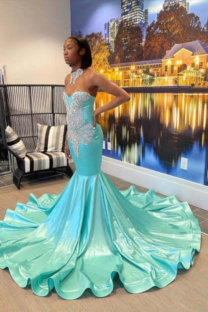 Beautiful High-neck Sweetheart Sleeveless Mermaid Prom Dress With Beading-BMbridal.com