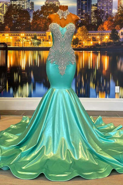 Beautiful High-neck Sweetheart Sleeveless Mermaid Prom Dress With Beading-BMbridal.com