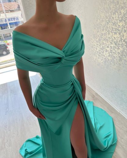 Beautiful Long A-line Off-the-shoulder Prom Dress With Slit-BMbridal.com