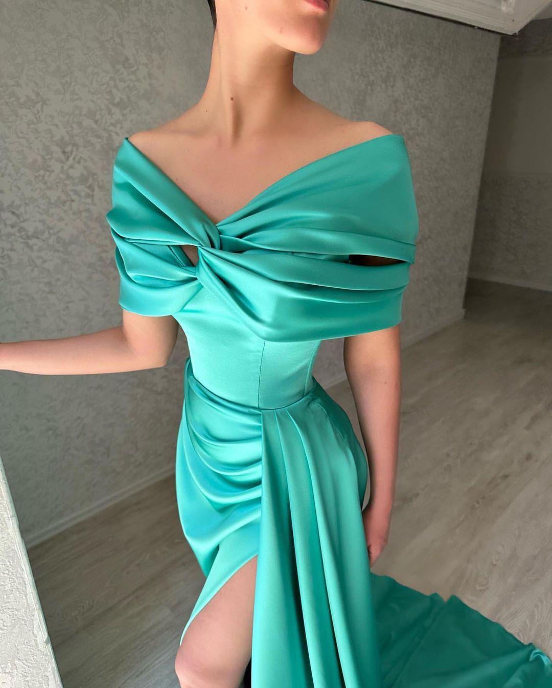 Beautiful Long A-line Off-the-shoulder Prom Dress With Slit-BMbridal.com