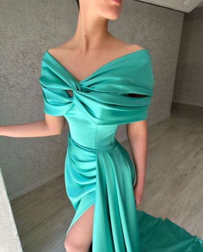 Beautiful Long A-line Off-the-shoulder Prom Dress With Slit-BMbridal.com