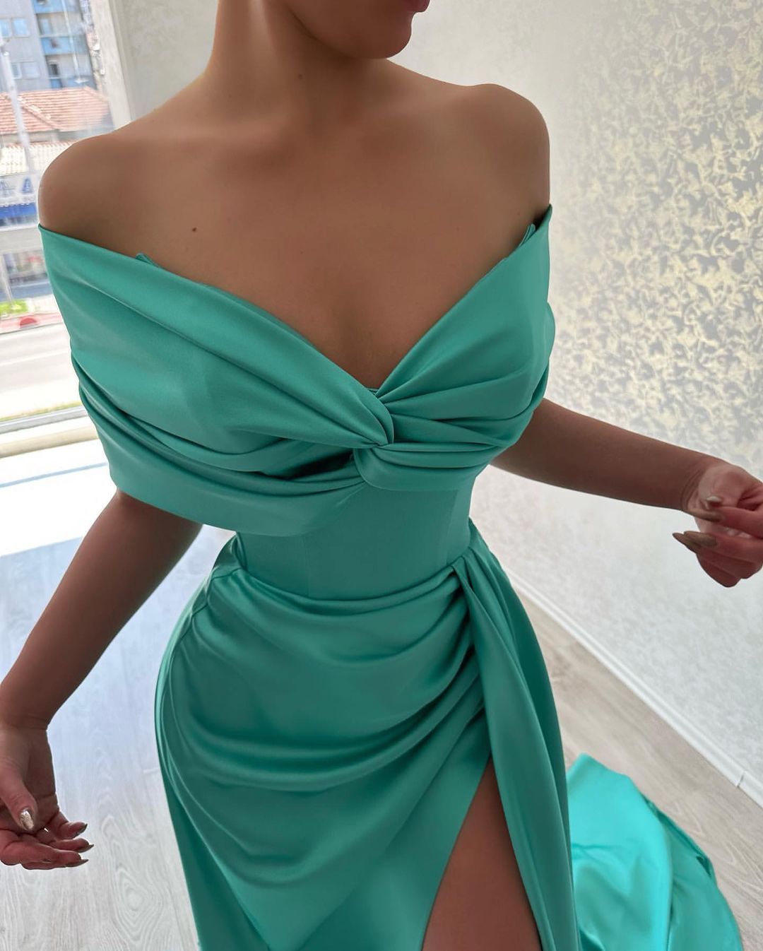 Beautiful Long A-line Off-the-shoulder Prom Dress With Slit-BMbridal.com