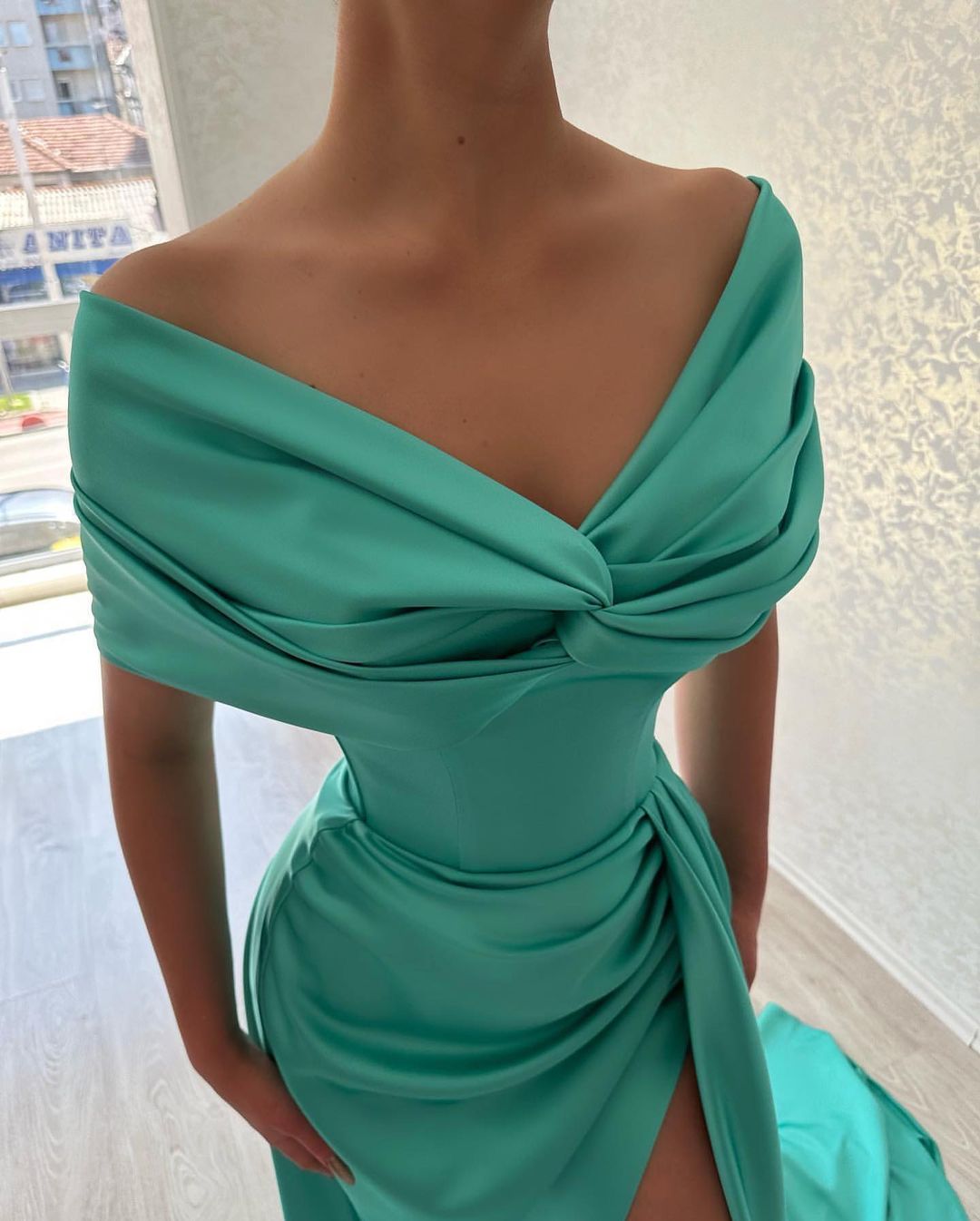 Beautiful Long A-line Off-the-shoulder Prom Dress With Slit-BMbridal.com