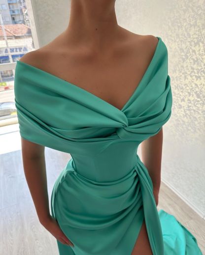 Beautiful Long A-line Off-the-shoulder Prom Dress With Slit-BMbridal.com