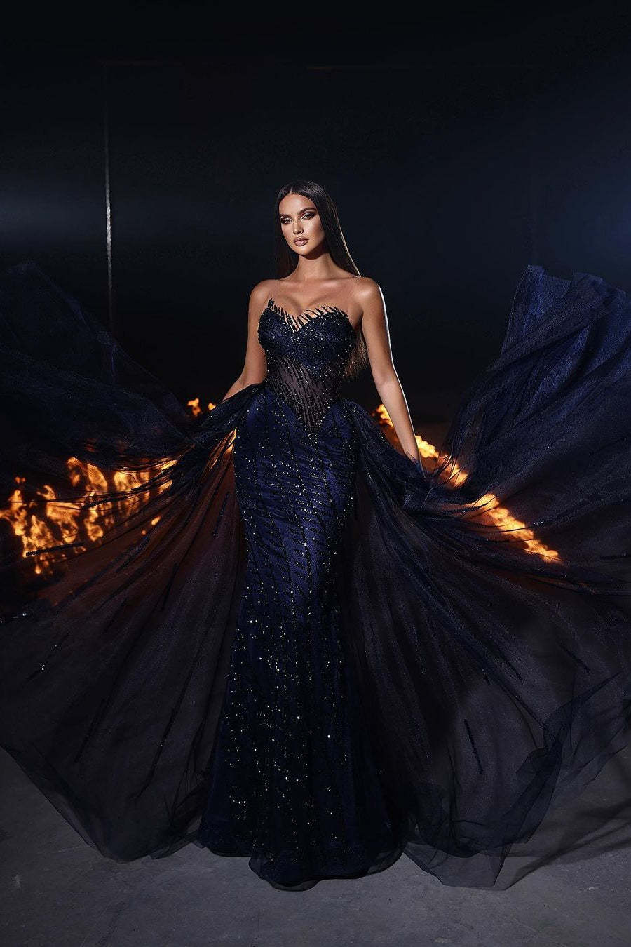 Beautiful Long Mermaid Lace Sleeveless Prom Dress With Detachable Train-BMbridal.com