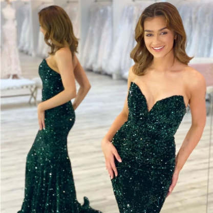 Beautiful Long Mermaid Sequined Sleeveless Prom Dress-BMbridal.com