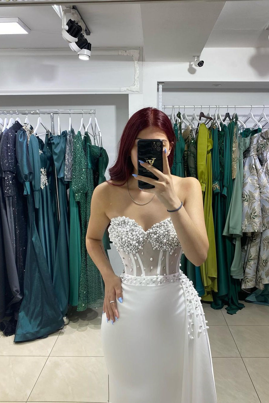 Beautiful Long Strapless Sleeveless Mermaid Prom Dress With Rhinestone-BMbridal.com