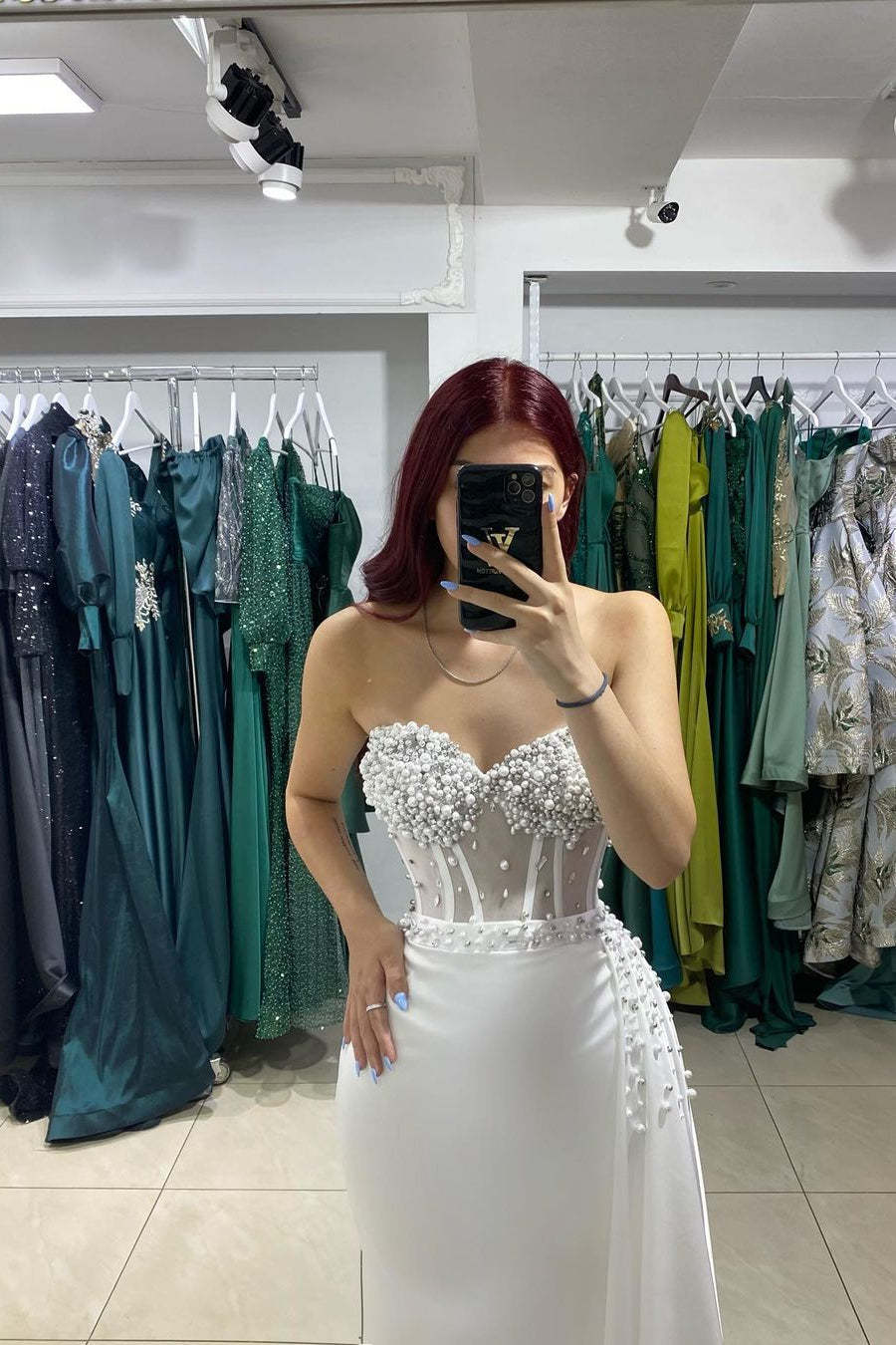 Beautiful Long Strapless Sleeveless Mermaid Prom Dress With Rhinestone-BMbridal.com