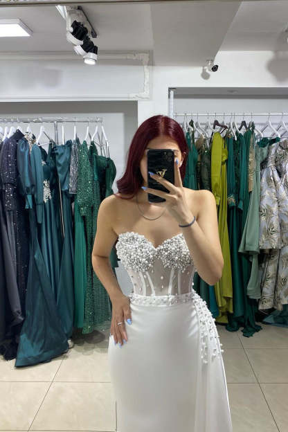 Beautiful Long Strapless Sleeveless Mermaid Prom Dress With Rhinestone-BMbridal.com
