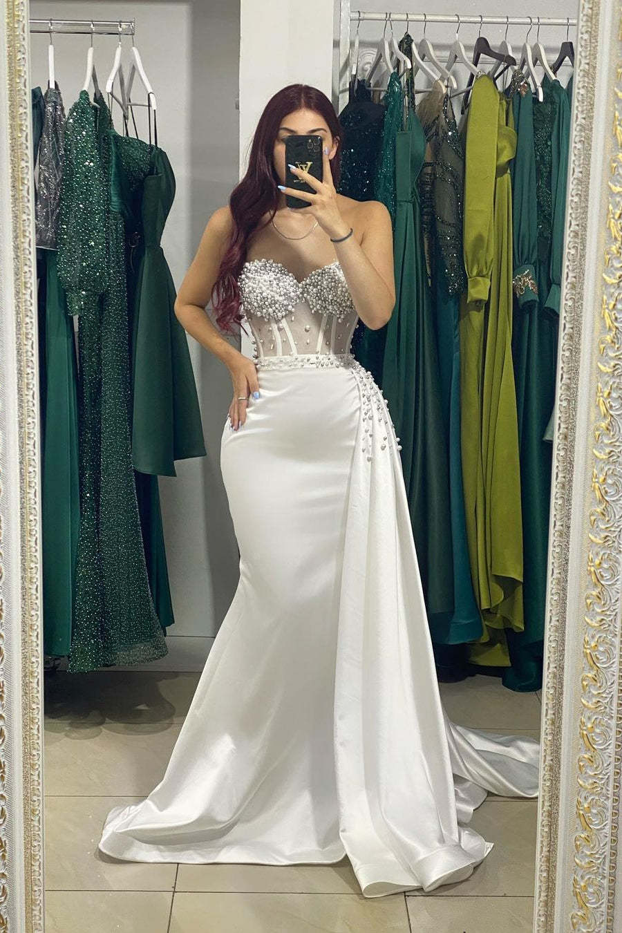 Beautiful Long Strapless Sleeveless Mermaid Prom Dress With Rhinestone-BMbridal.com