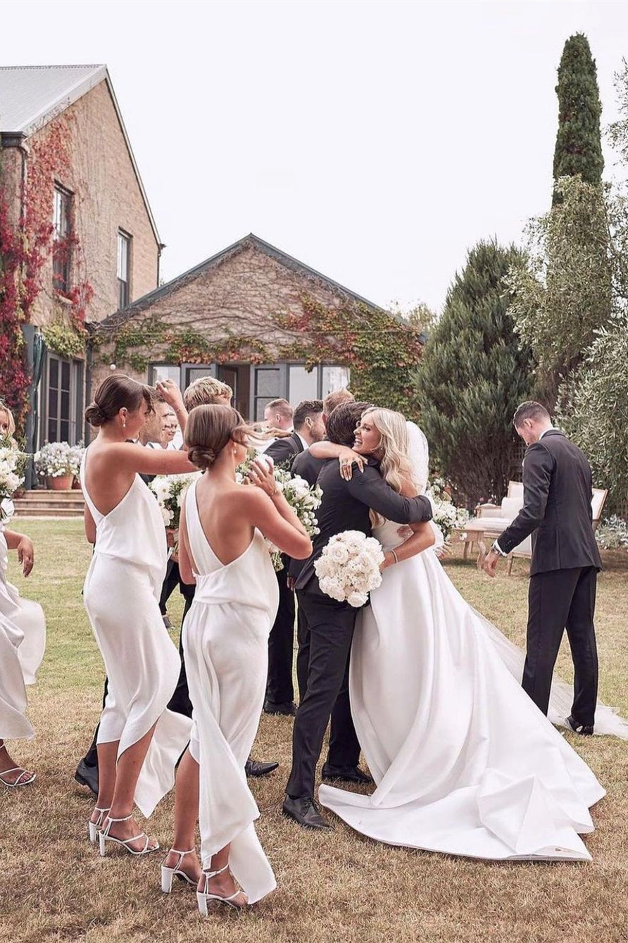 Beautiful Simple White A-line Wedding Dress With Side Slit-BMbridal.com