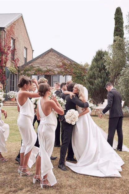 Beautiful Simple White A-line Wedding Dress With Side Slit-BMbridal.com