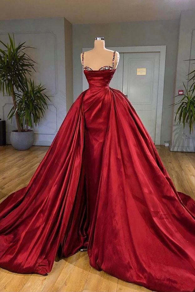 Beautiful Spaghetti Strap Sleeveless Prom Dress With Train-BMbridal.com