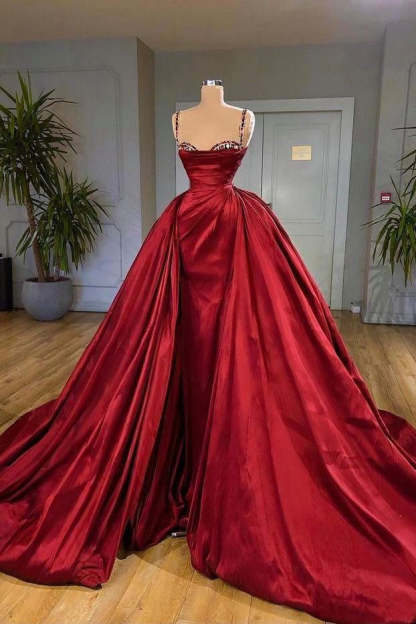 Beautiful Spaghetti Strap Sleeveless Prom Dress With Train-BMbridal.com