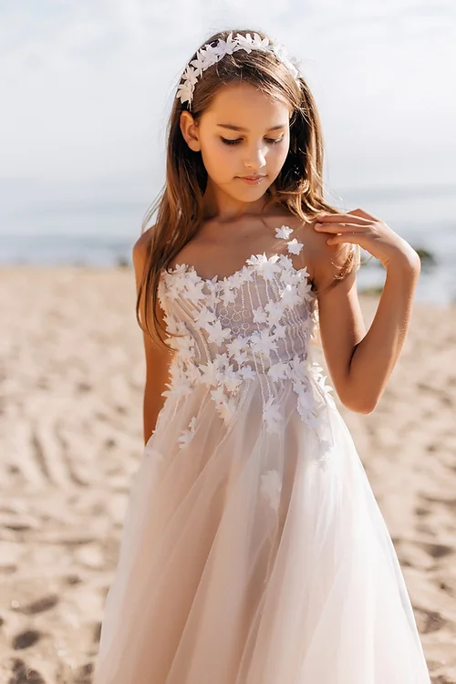 Beautiful White A-line Sleeveless Appliques Flower Girls Dress-BMbridal.com