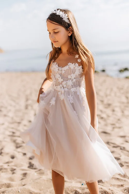 Beautiful White A-line Sleeveless Appliques Flower Girls Dress-BMbridal.com