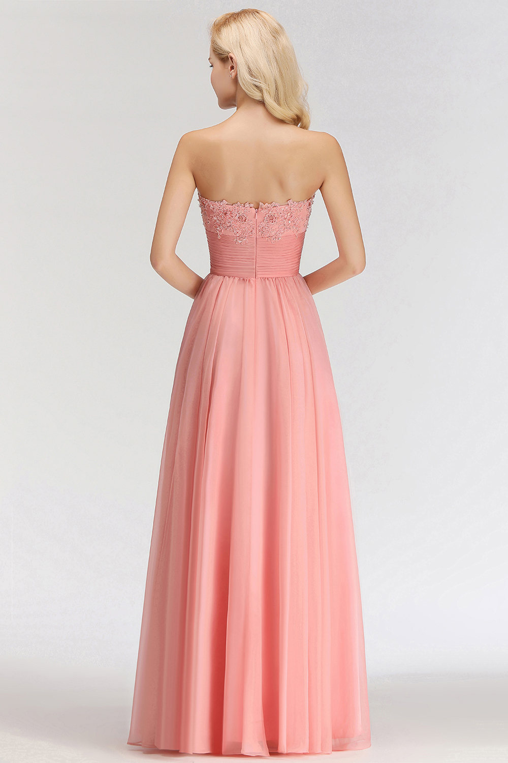 BMbridal Elegant Sweetheart Ruffle Pink Bridesmaid Dresses with Appliques-BMbridal