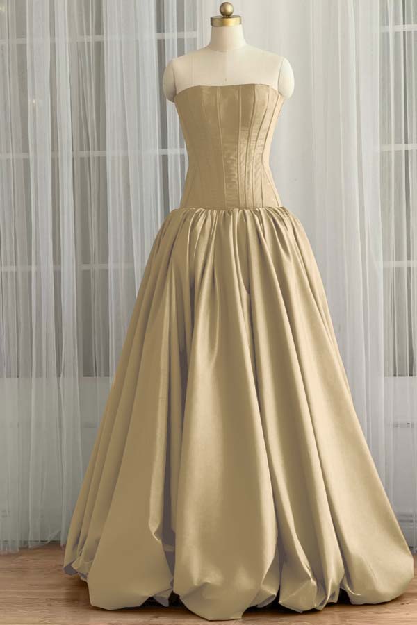 Sleeveless Strapless Long Ball Gown Prom Dress With Pleated