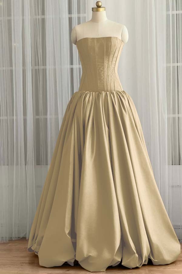 Sleeveless Strapless Long Ball Gown Prom Dress With Pleated