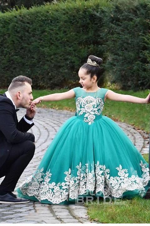Beige Scoop Neck Sleeveless Ball Gown Flower Girls Dress-BMbridal.com