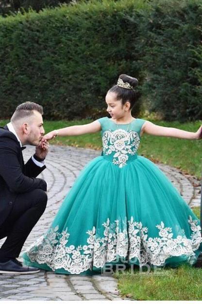 Beige Scoop Neck Sleeveless Ball Gown Flower Girls Dress-BMbridal.com