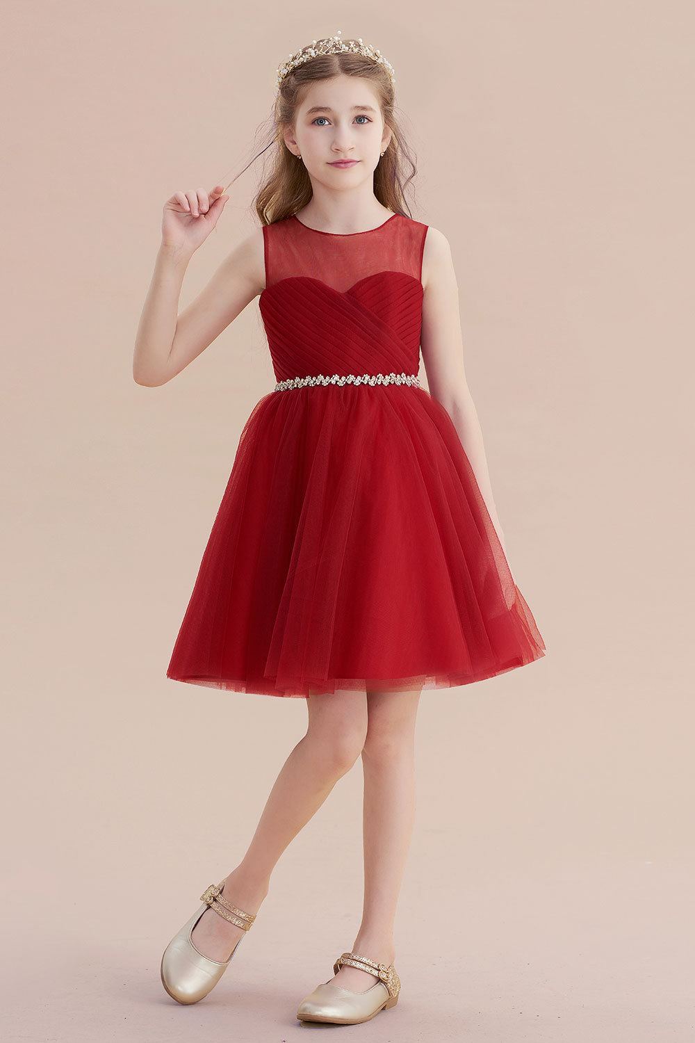 BMbridal A-Line Illusion Tulle Knee Length Flower Girl Dress Online-BMbridal