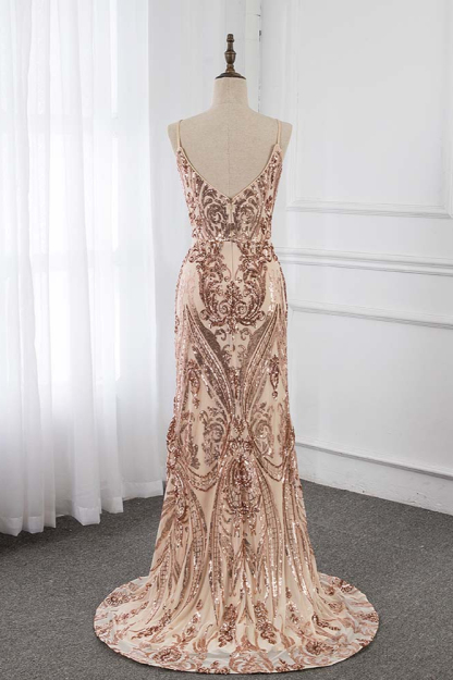 BMbridal Chic Spaghetti Straps V-Neck Sleeveless Prom Dresses with Appliques