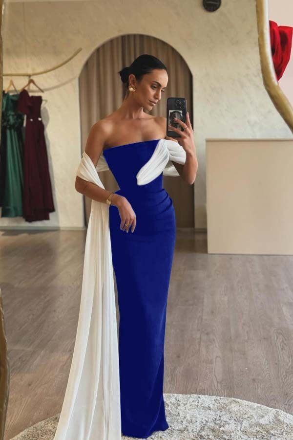 Strapless Sleeveless Mermaid Long Prom Dress With Ruffles Pleated