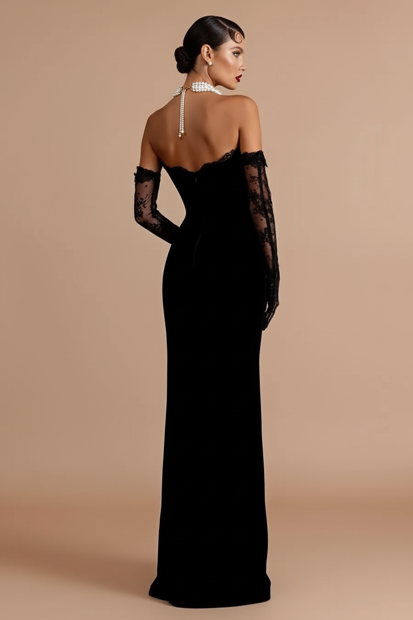 Sleeveless Strapless Long Mermaid Split Prom Dress With Gloves