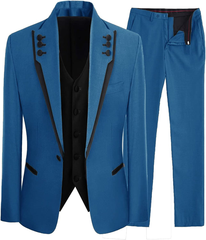 Shawl Lapel Three Pieces Prom Suits Blue Wedding Tuxedos-BMbridal