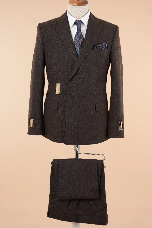 Brown Notched Lapel Regular Fit Two Pieces Prom Suits with Belt-BMbridal