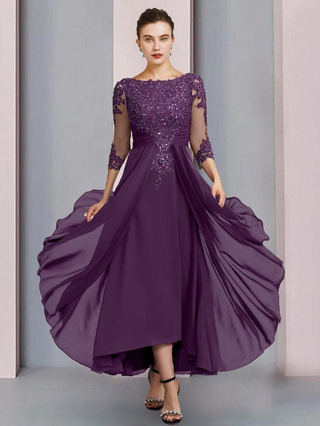 Tea-Length Mother of the Bride Dresses with A-Line and Princess Scoop Necklines