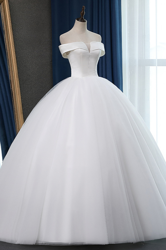 BMbridal Glamorous Off-the-shoulder A-line Tulle Wedding Dresses White Ruffles Bridal Gowns On Sale