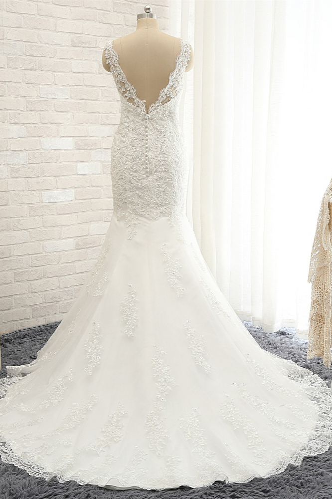 BMbridal Gorgeous Sleeveless Appliques Beadings Wedding Dress Jewel Tulle White Bridal Gowns On Sale